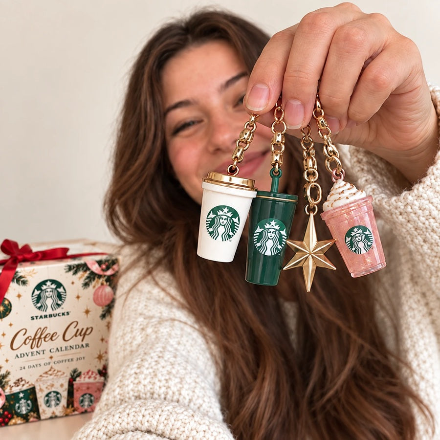Miniature cup collectibles shown in hand for scale