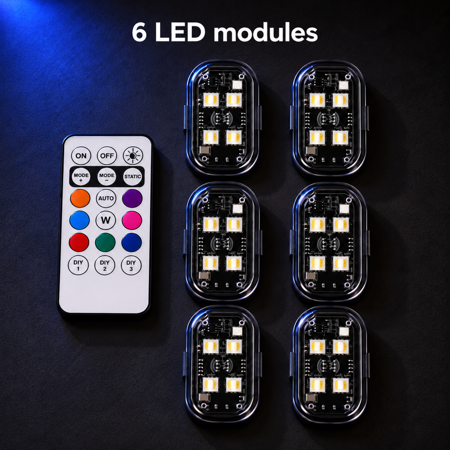 DriveGlow Pro kit with 6 complete LED modules and one remote control