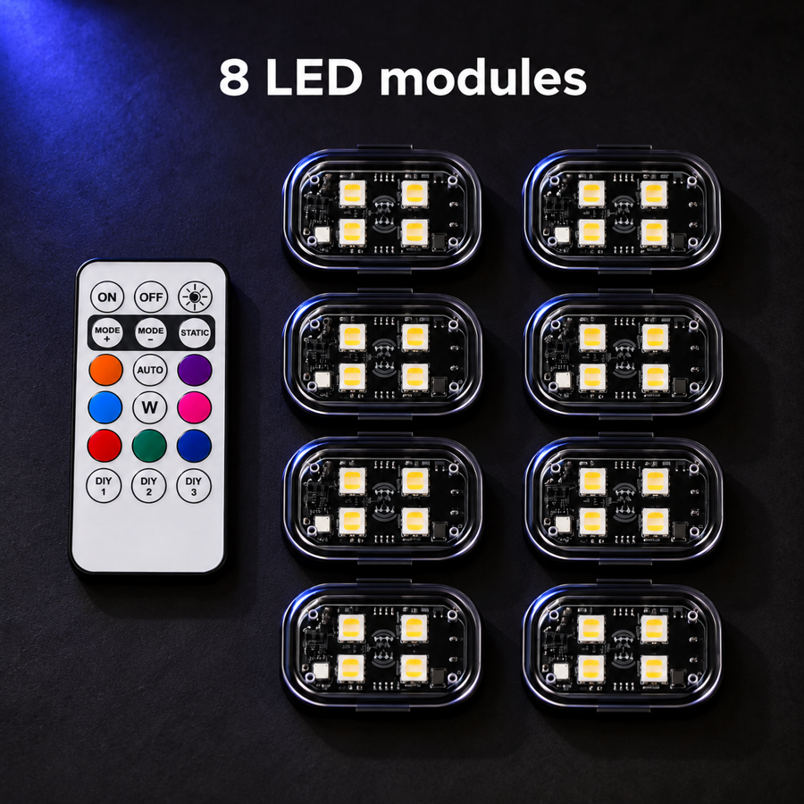 DriveGlow Pro kit with 8 complete LED modules and one remote control