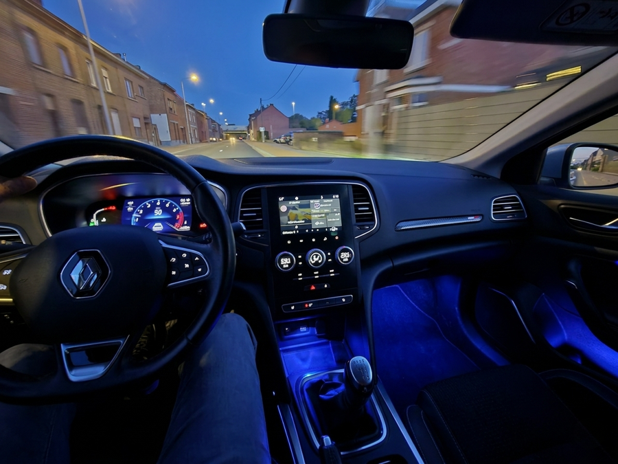 Blue ambient lighting in a car interior