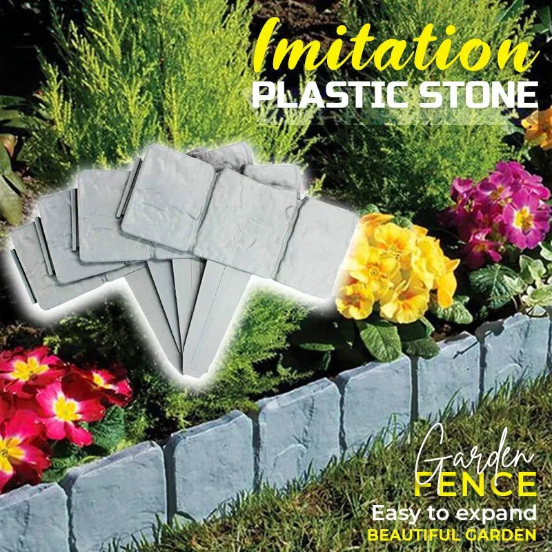 Plastic stone-effect garden edging panels