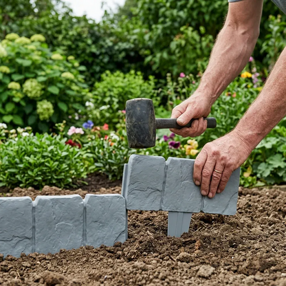 Installing garden edging into prepared soil