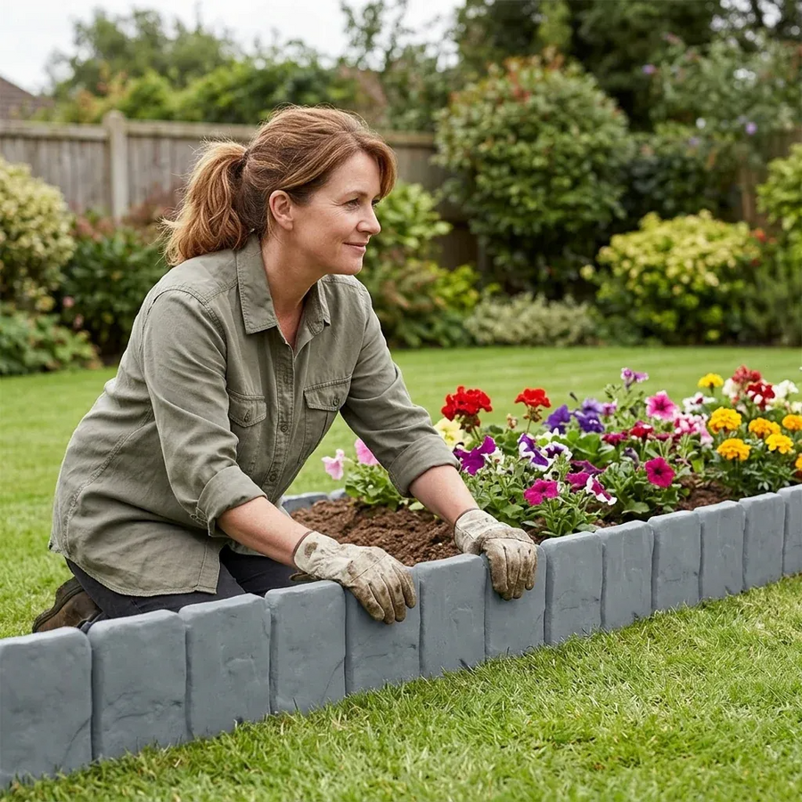 Positioning garden edging around a flower bed