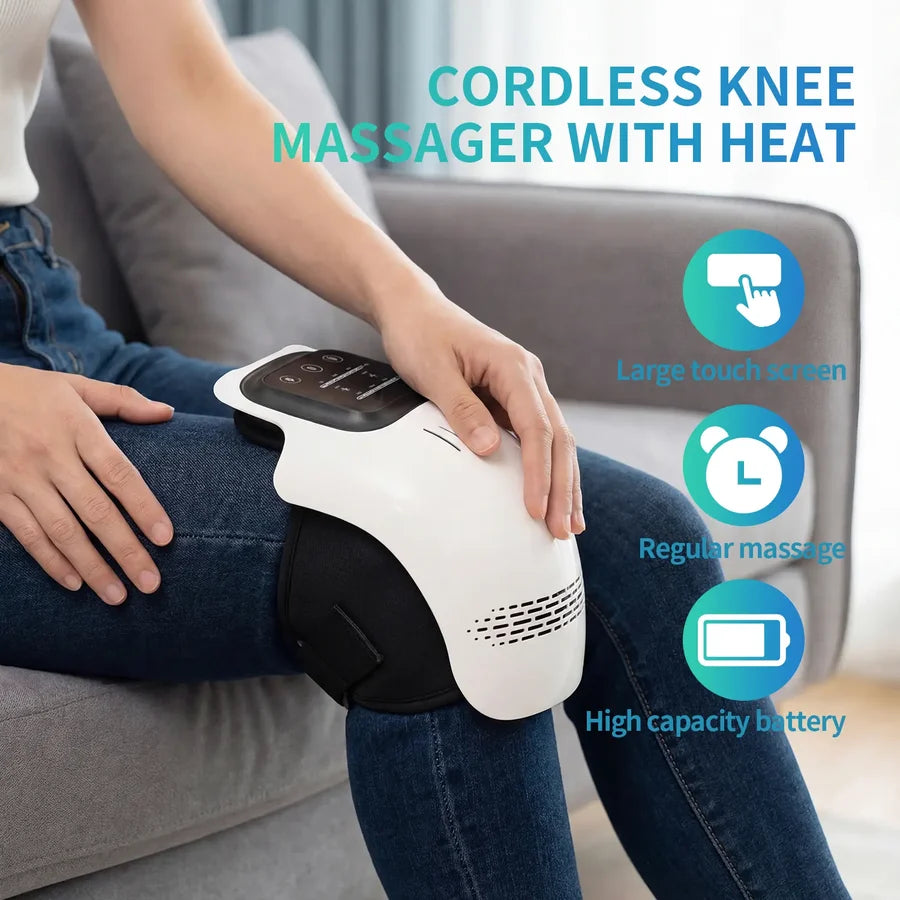 Cordless knee massager worn while seated