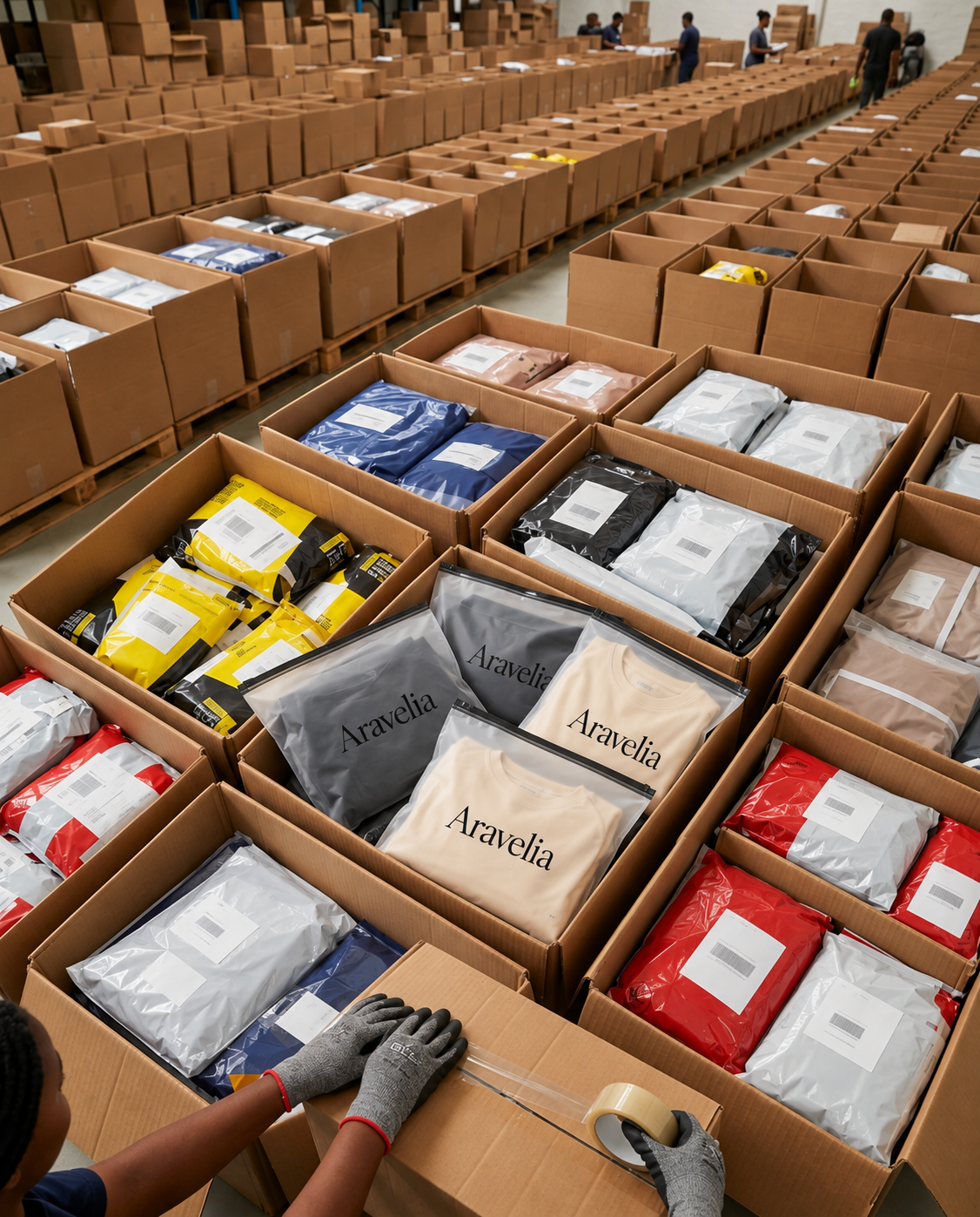 Aravelia garment packaging being prepared with care
